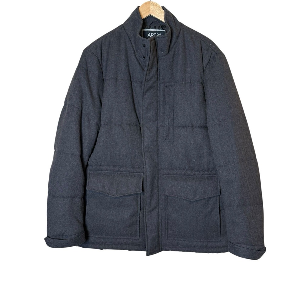 Apt‎ 9 Mens Charcoal Puffer Coat Full Zip Large Neutral Preppy Casual Office